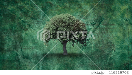 Image of flickering distressed pattern moving in seamless loop over green tree silhouette on green b 116319708