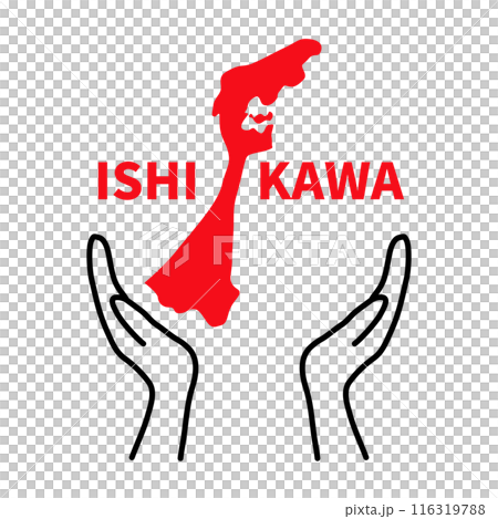 Two-handed icon under the shape and text of Ishikawa prefecture_red and black 116319788