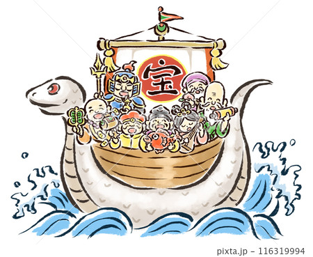 白蛇（巳）の宝船に乗った七福神 116319994