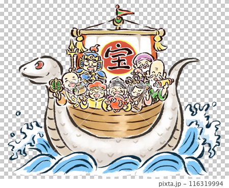 風水開運縁起物絵画＊白蛇舟七福神～波に乗って陸へ～福徳円満　金運　生命力健康宝物 白蛇弁才天 七福神 開運絵 仏画 ジクレー版画 スピリチュアル SS
