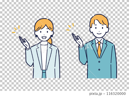 紹介をするビジネスパーソンのイラスト_上半身 紹介をするビジネスパーソンのイラスト_上半身 116320000