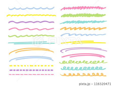 カラフルな手書きのデザインラインセット カラフルな手書きのデザインラインセット 116320471
