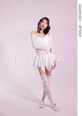 Korean Women in Their 20s in White Ballet Core Look Style 116320493