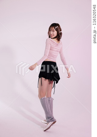 Korean Women in Their 20s Dressed and Posed in Ballet Core Look Style 116320548