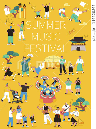 Illustration of people enjoying summer traditional music and performances 116320865