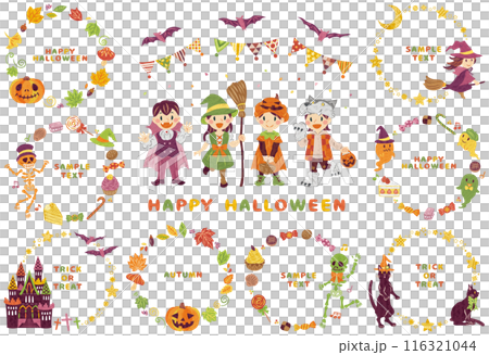 October Halloween costumed children illustration material round frame set October Halloween costumed children illustration material round frame set 116321044