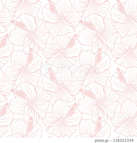 Hibiscus flower seamless pattern for textile design, scrapbook, wallpaper. Line art hand drawn tropical floral background Hibiscus flower seamless pattern for textile design, scrapbook, wallpaper. Line art hand drawn tropical floral background 116321334