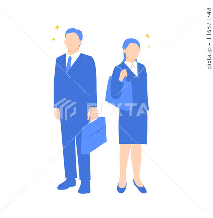 就職活動中のリクルートスーツを着た新卒の男女のイラスト 116321348