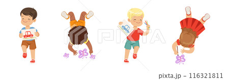 Funny Kid Lying and Drawing with Pencil Vector Set Funny Kid Lying and Drawing with Pencil Vector Set 116321811
