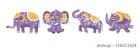 Cute Purple Baby Elephant Character with Pretty Snout Vector Set 116321824