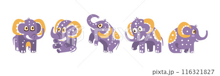 Cute Purple Baby Elephant Character with Pretty Snout Vector Set 116321827