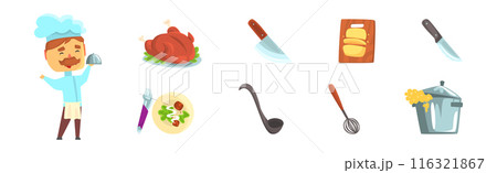 Chef Cooking Different Object and Item Vector Set 116321867