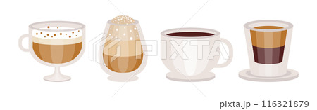 Aromatic Coffee Drink Type Poured in Cup Vector Set 116321879