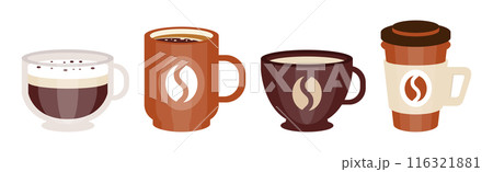 Aromatic Coffee Drink Type Poured in Cup Vector Set 116321881