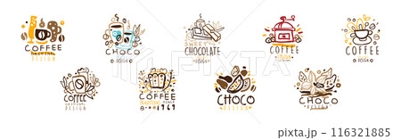 Chocolate and Coffee Original Label and Logo Design Vector Set 116321885