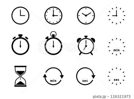 シンプルな時計、ストップウォッチ、タイマーのアイコンセット 116321973