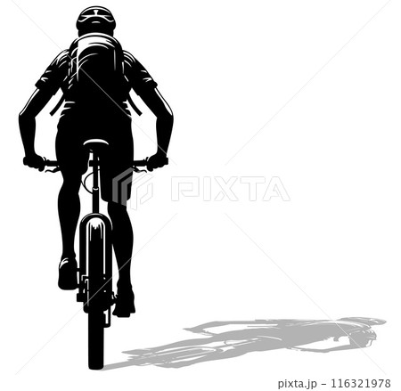 Silhouette of a Riding Cyclist Seen from the Back 116321978