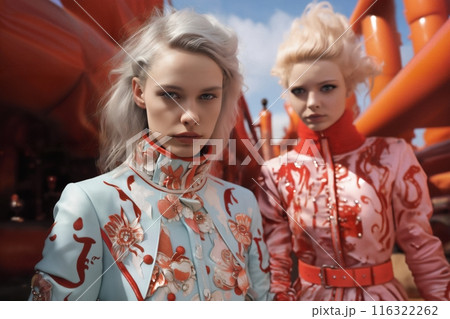 fashionable girls posing and playing on the playground 116322262