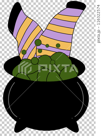 Halloween witch leg in cauldron  116322574