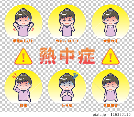 Women with various heat stroke symptoms Women with various heat stroke symptoms 116323116