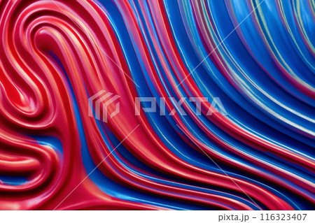 abstract curved lines of plastic substance in red and blue colors as a background 116323407