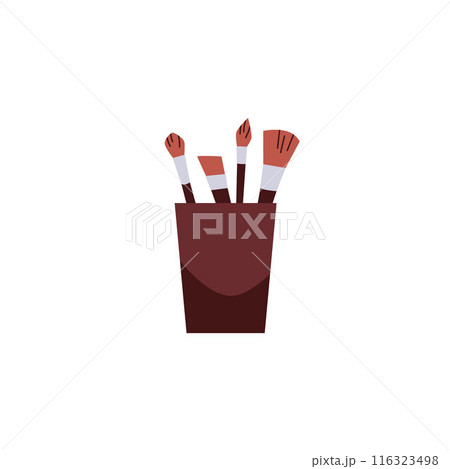 Vector makeup brushes in a glass. Flat style. Isolated background. Vector makeup brushes in a glass. Flat style. Isolated background. 116323498