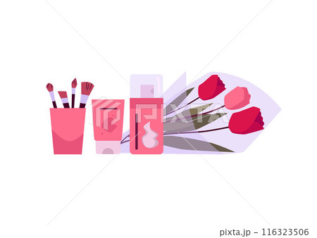 A set of decor for a dressing room. Isolated background. A set of decor for a dressing room. Isolated background. 116323506