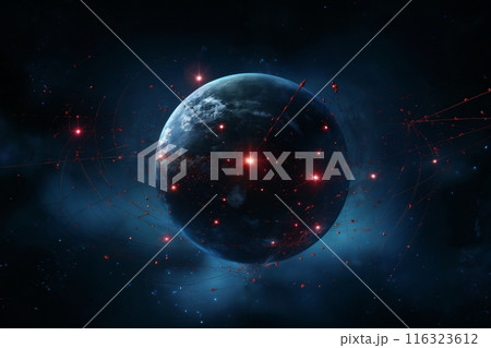 a cosmic view of planet on background of dark space of universe 116323612