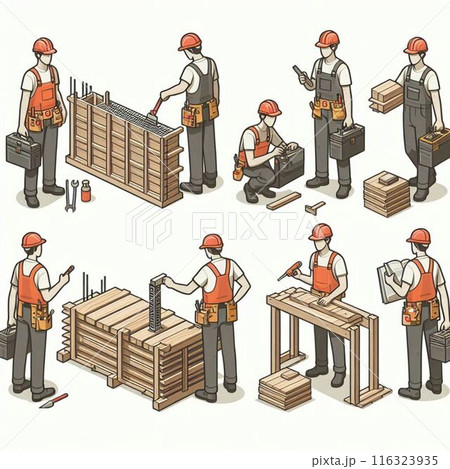 型枠を作っている現場作業員 116323935