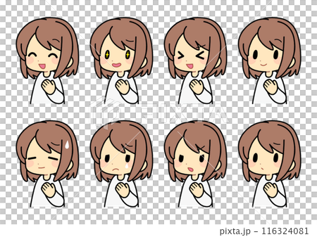 Semi-long facial expression set 116324081