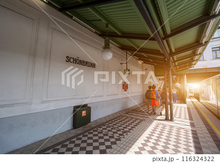 Vienna, Austria, August 18, 2022. The subway stop to Schonbrunn 116324322