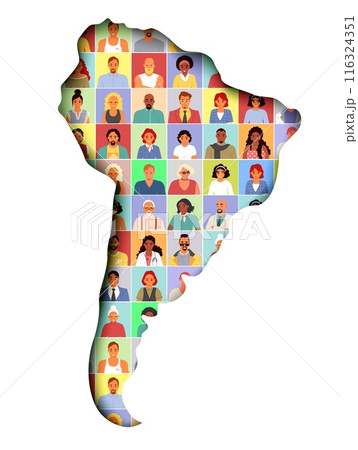 Countries of latin america map with people diversity pattern 116324351