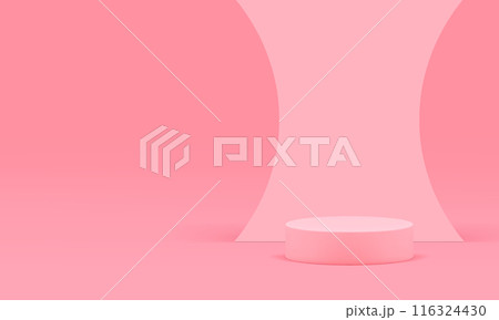 Pink 3d showroom cylinder podium mock up for cosmetic product show realistic vector illustration 116324430
