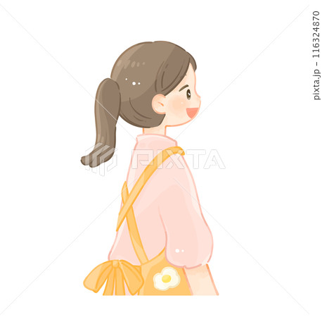 斜め後ろ姿の保育士の女性　横顔　エプロン 116324870