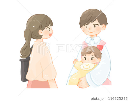保育園に子どもを預ける母親 保育園に子どもを預ける母親 116325255
