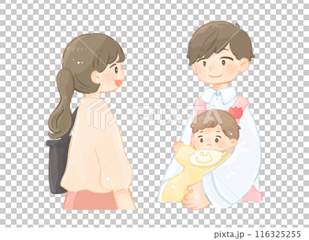 A mother leaving her child at a nursery school A mother leaving her child at a nursery school 116325255