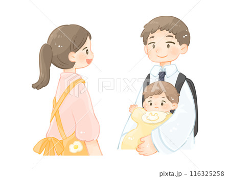 仕事前に保育園に子どもを預ける父親 仕事前に保育園に子どもを預ける父親 116325258