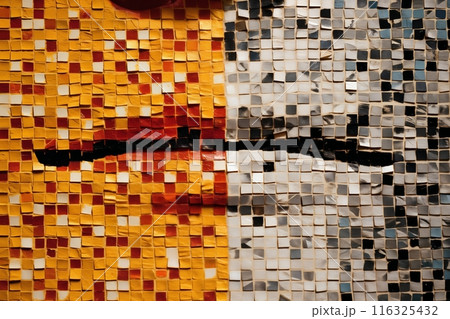 portrait of a human face made of a mosaic of square shapes and cubes as a background 116325432