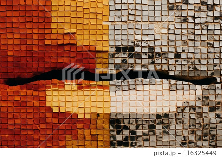 portrait of a human face made of a mosaic of square shapes and cubes as a background 116325449