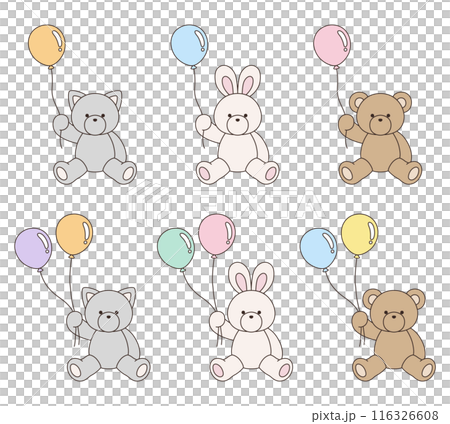 Vector illustration set of cute bear, rabbit and cat stuffed animals holding balloons Icon Balloon Animal Vector illustration set of cute bear, rabbit and cat stuffed animals holding balloons Icon Balloon Animal 116326608