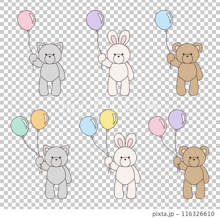 Vector illustration set of cute bear, rabbit and cat stuffed animals holding balloons Icon Balloon Animal 116326610