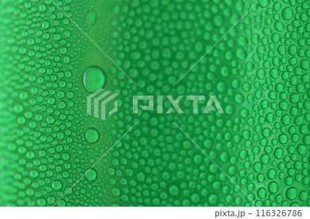 water drop on green beverage cans background, texture of cold aluminium drink package water drop on green beverage cans background, texture of cold aluminium drink package 116326786