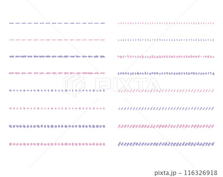 イラスト素材：ライン素材のあしらい　手書きのシンプルでかわいい罫線　ピンク　紫	 simple 116326918
