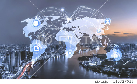 CG素材　世界各国都のつながりをイメージした素材 116327019