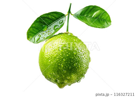 A ripe, bright lime with a fresh green leaf, suitable for food, drink, and health related topics A ripe, bright lime with a fresh green leaf, suitable for food, drink, and health related topics 116327211