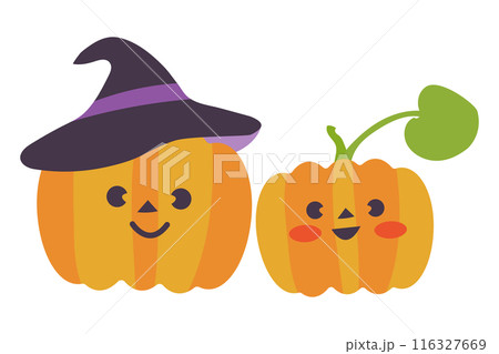 ハロウィンの帽子をかぶったかわいいカボチャのキャラクター 116327669