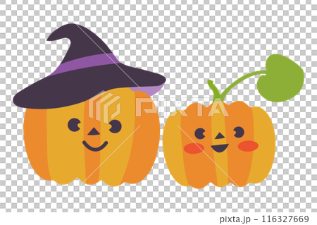 ハロウィンの帽子をかぶったかわいいカボチャのキャラクター 116327669