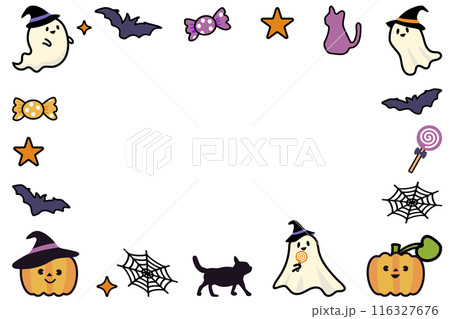 ハロウィンの素材で囲ったかわいい四角のフレーム 116327676