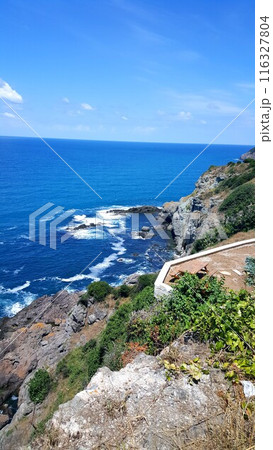 Stunning view of the coast, rocks and waves from above Stunning view of the coast, rocks and waves from above 116327804