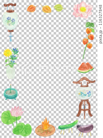 水彩絵の具で描いたお盆のフレーム 116327848